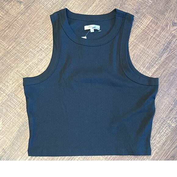 Madewell Supima Cotton Rib Tank Cropped Black Women's Size Large NWT NF469 - Picture 1 of 7
